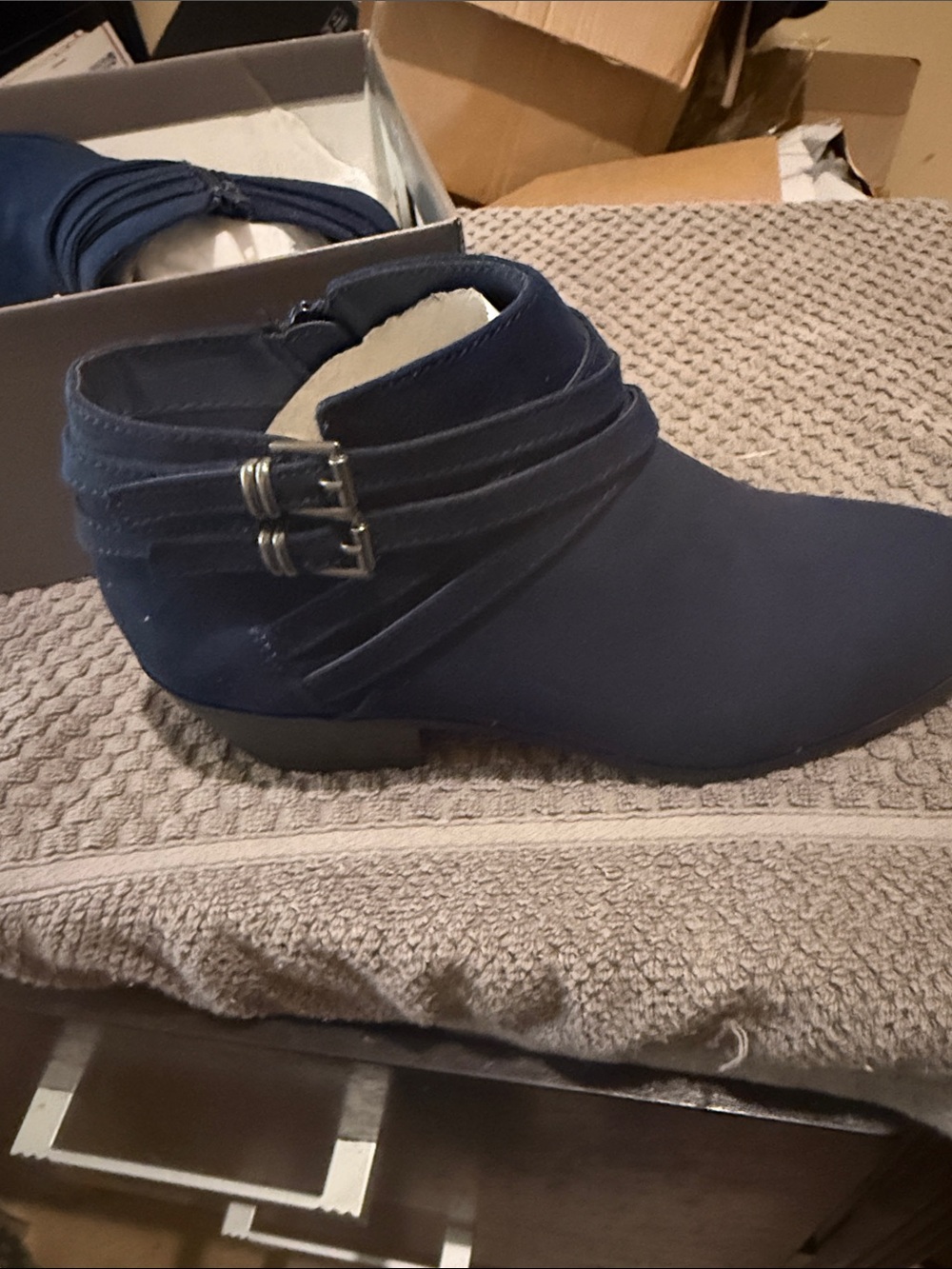 Willow Navy Suede Ankle Boot with Double Buckle Straps
